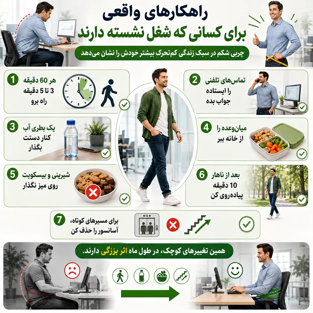 راهکارهای واقعی برای کسانی که شغل نشسته دارند