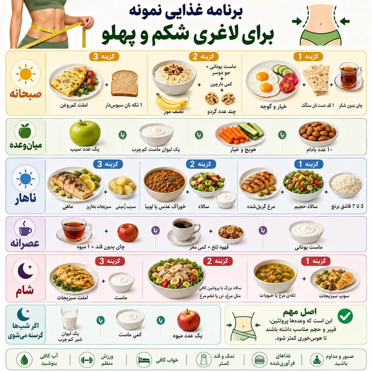 برنامه غذایی نمونه برای لاغری شکم و پهلو