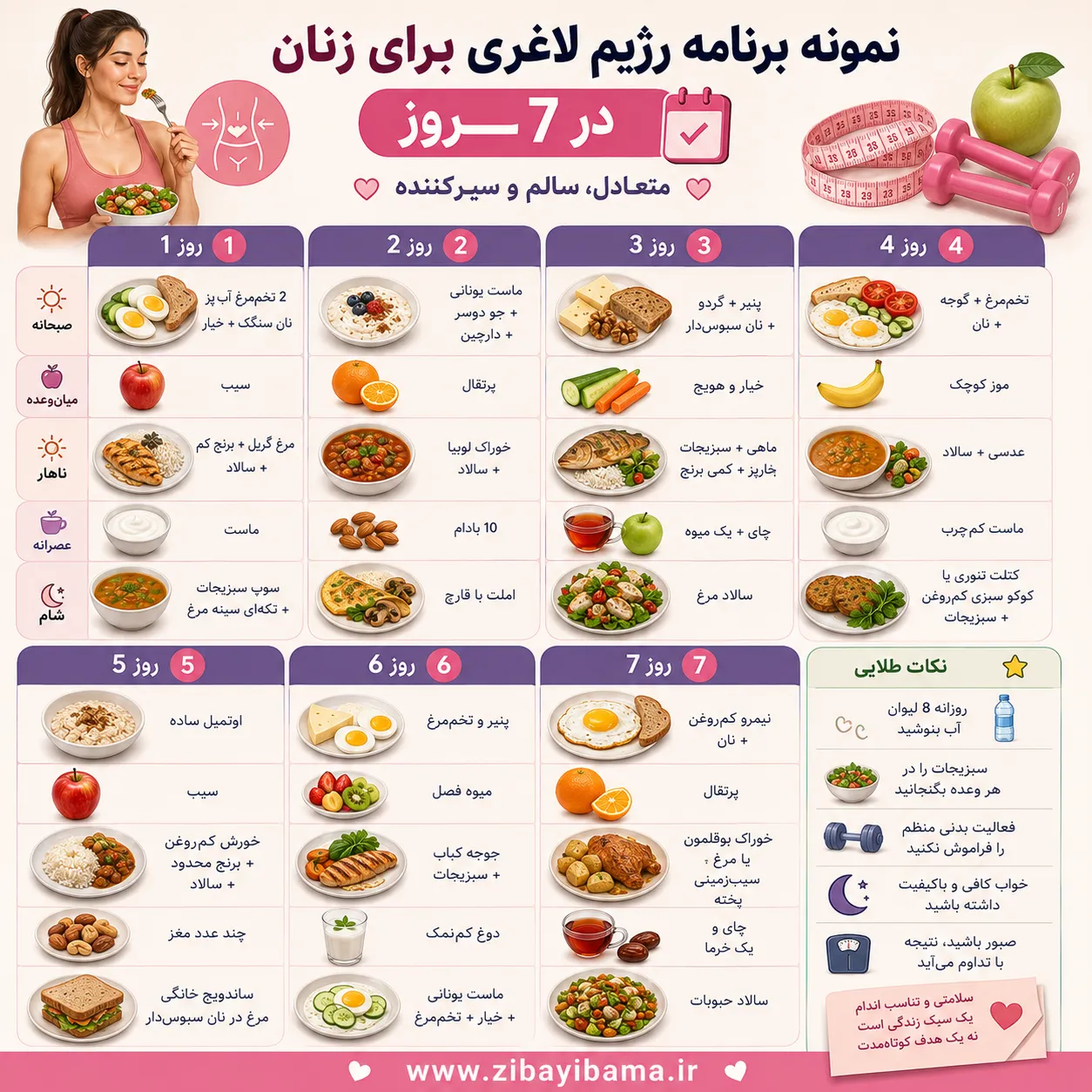نمونه برنامه رژیم لاغری برای زنان در 7 روز